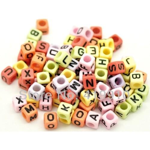 Free shipping-500 Mixed Acrylic multicolor Alphabet /Letter "A-Z" Acrylic Cube Beads 6x6mm J1035
