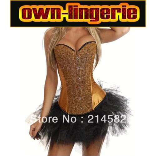 Free Shipping 6 Colors Golden Strapless Sequin Bustiers Paillette Corsets with Tutu Skirt w7062