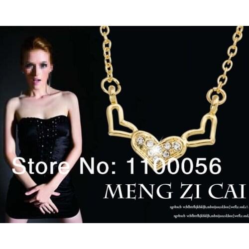 Free Shipping Cheap Costume Jewelry Rhinestone Heart Necklace Wholesale Three Heart Crystal Necklace & Pendants T1330