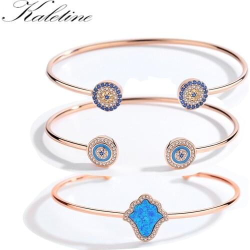 Kaletine 925 Sterling Silver Evil Eye Bracelets For Women Luck Bangles Hamsa Hand Moon Blue Eye Zircon Luxury Fine Jewelry
