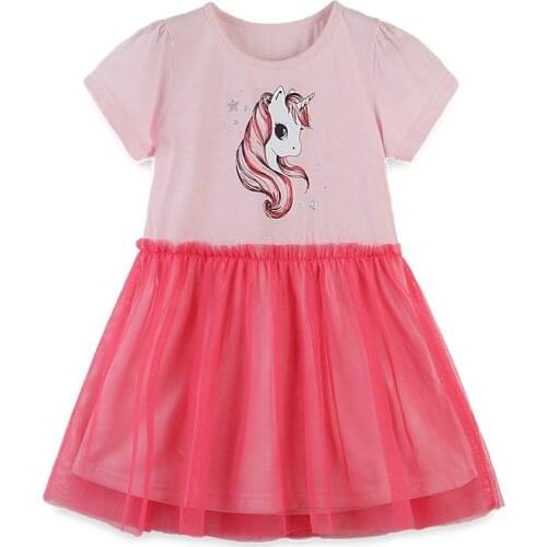 SAILEROAD 2-7 Years Baby Girl Pink Unicorn Dress with Animals Princess Short Sleeve Dresses Children Summer Clothing for Kids