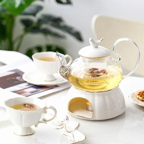 Hot Selling English Afternoon Tea Ceramic Glass Flower Tea Fruit Set Teapot European Style Tea Pot Heating Teapot Set