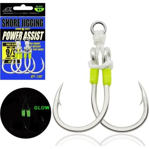 JK PACJ Short Jigging Power Fishing Hook 1/0-11/0 High Carbon Steel Luminous PE Line Assist Fishhooks