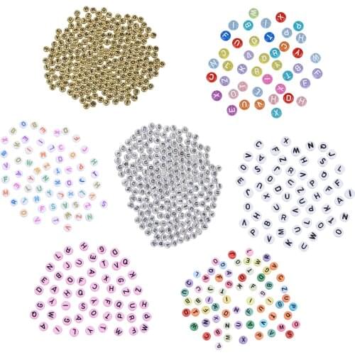 200 Pcs Multicolored Round Acrylic Spacer Loose Beads 7 mm DIY Handmade Bracelet Necklace Alphabets Letter Beads Fashion Jewelry