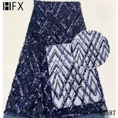 HFX Sequins Tulle Lace Fabric 2020 High Quality Nigerian Lace Fabric Embroidered African Lace Fabric For Wedding Party Dress