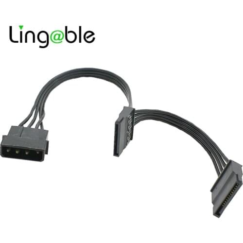 Lingable Molex 4pin IDE 1 to 2 SATA 15Pin Hard Drive Power Supply Splitter Cable Cord for DIY PC Sever 18AWG 4-pin to 15-pin