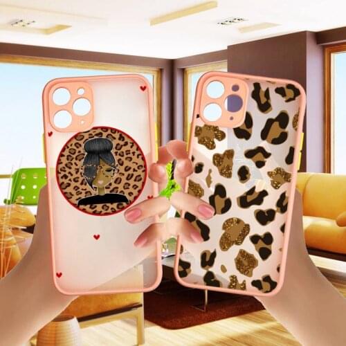 Cute Leopard Print lovely girl Phone Case Bumper Shockproof Trasparent For iPhone 8 7 Plus 12 Mini 11 Pro Max XR X XS pink Cover