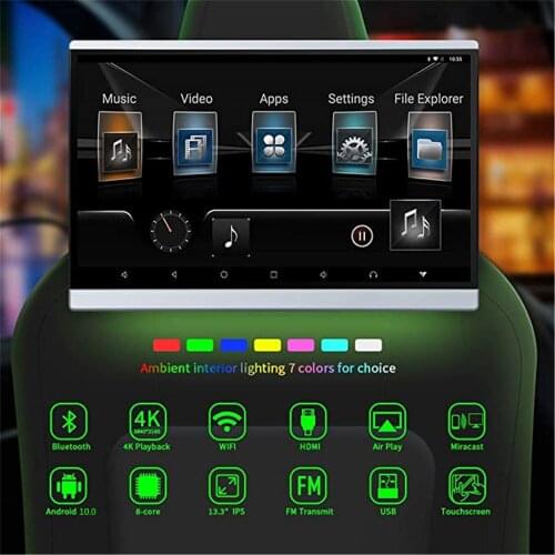 13.3 Inch Car Headrest Monitor Android 9.0 4+64G Video Player 4K 1080P Touch Screen WIFI/Bluetooth/USB/SD/HDMI/FM/Mirror Link