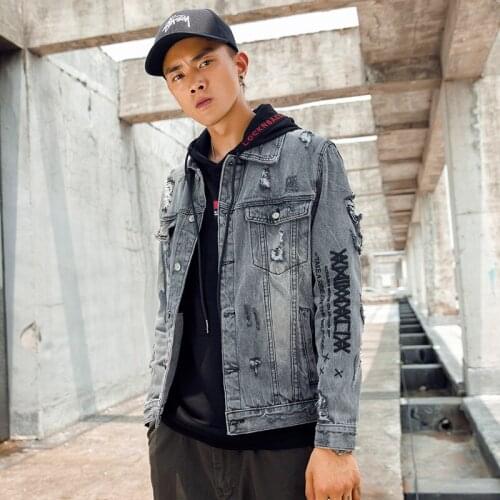 Hole Distressed retro denim vintage jean bomber jackets streetwear chaqueta hombre Jacket men jaqueta masculino cotton clothes