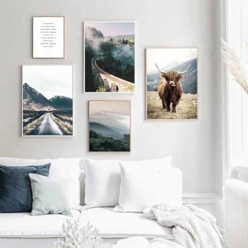 Wall Art Landscape Poster Nordic Nine Arch Bridge Foggy Forest Print Painting Scandinavian Decoration Picture Home Decor