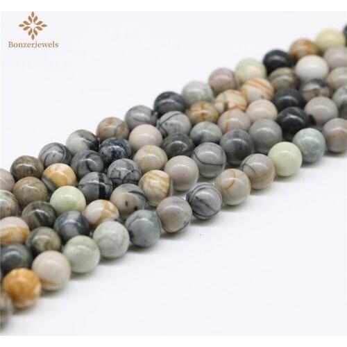 Natural Gray Picasso Jaspers Stone Round Loose Beads For Jewelry Making Diy Bracelet Necklace 15'' Strand 4 6 8 10 12MM