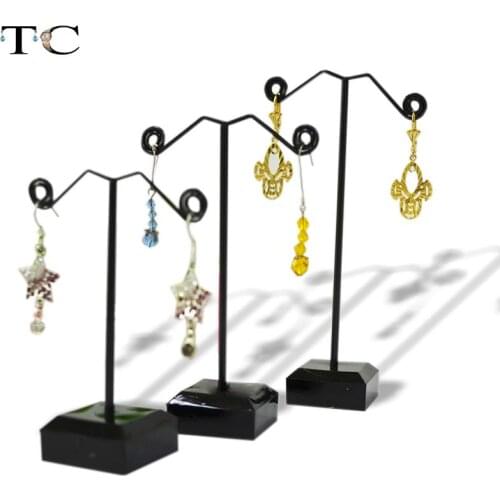2015 New Black Acrylic Metal Jewelry Display Stand For Tassel Dangle Earrings Rack Stud Displays Holder Exhibitor 3pcs/set