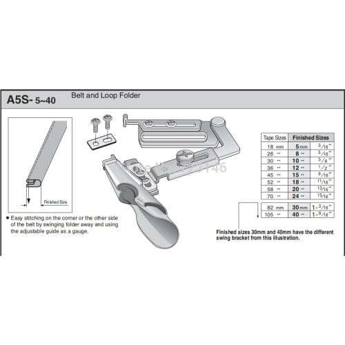 MADE IN TAIWAN LOCKSTITCH BRAID OR TAPE STRAIGHT FOLDERS A5S 8MM 5/16 10MM 3/8 12MM 1/2 FOR JUKI BROTHER YAMATO PFAFF TYPICAL
