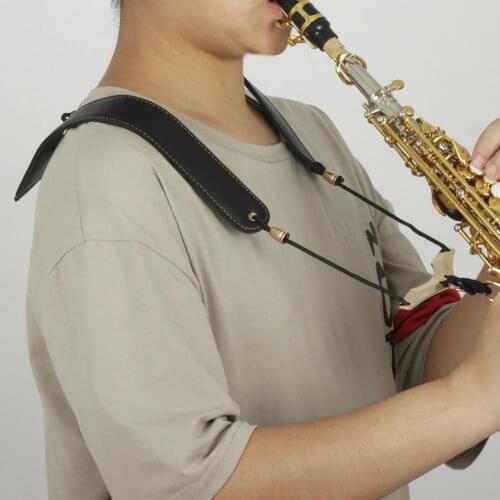 Saxophone Adjustable Neck Shoulder Strap Aluminum Dual Frame Soft Synthetic Leather Strap for Highly Reducing Neck Pain