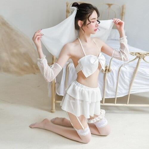 Sexy mousse pajamas for woman sloth sleepwear White wedding bridal chiffon small chest flat chest gathered lingerie