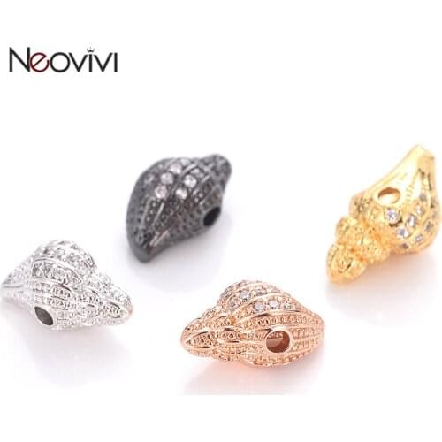 Neovivi Statement Conch Beads for Beadwork Pave Micro Cubic Zirconia Copper Spacer Bead Charms Bracelets DIY Jewelry Making