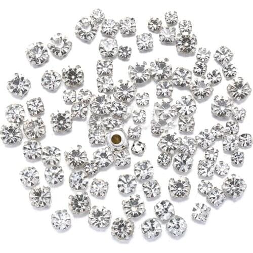 Mix SIX SIZE Mix White Diamond shape Glass Crystal rhinestones with claw Diy wedding dress accessories 200PCS/PIECE