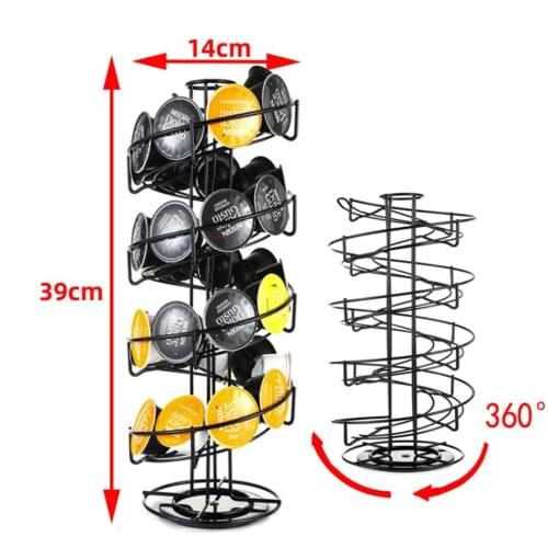 Storage Rack 360 Degree Rotatable Spiral Black Plating Display Capsules Stainless Straight Row Coffee Pods Holder Durable