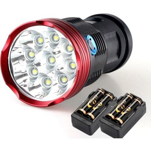 LED Flashlight High-power 9* XM-L T6 LED Hunting Hike Flashlight Torch + 2xCharger + 4x18650 4000MAH Battery