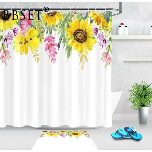 High Quality Shower Curtain Watercolor Sunflower 3D Print Bathroom Curtains Mildew Proof with 12 Hooks Cortina De Ducha