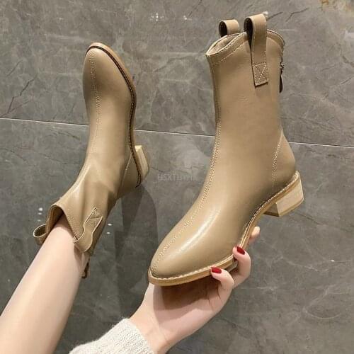 Womens Rubber Boots Zipper Pointe Shoes Boots Women Clogs Platform Rain Pointy 2021 Autumn Ladies Rock Cowboy Ankle Med Pointed