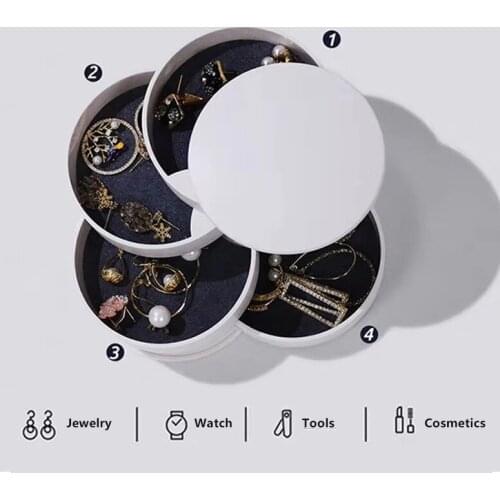 Women Simple 4-Layer Rotatable Jewelry Storage Box Accessory Makeup Organizer Container Desktop Sundries Makeup Storage Box