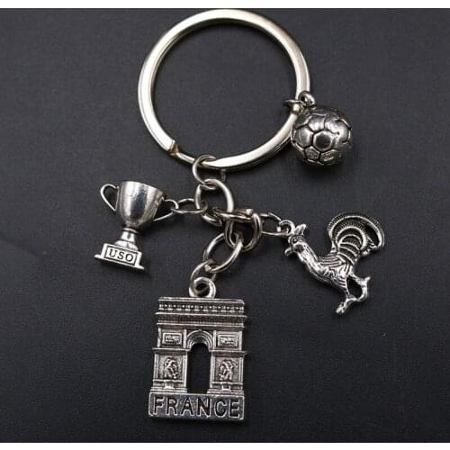 WKOUD 1pc Arc de Triomphe & Gaul Rooster & Football &Trophy Keychain DIY Creative Metal Keychain A1833
