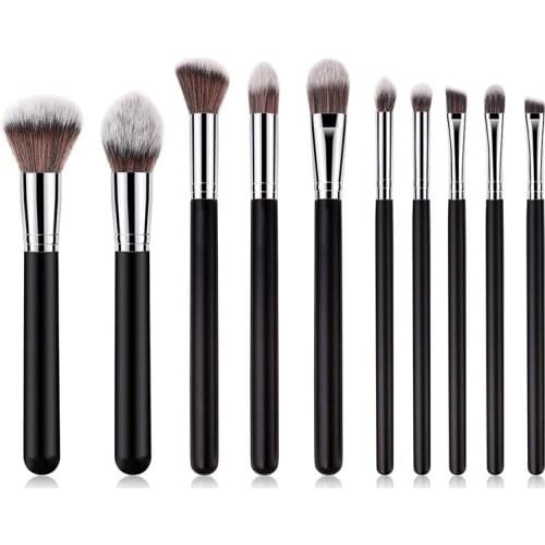10Pcs Makeup Brushes Set Black Silver Handle Women Foundation Lip Eye Liner maquiagem Make up Brushes Beauty Tools Kit