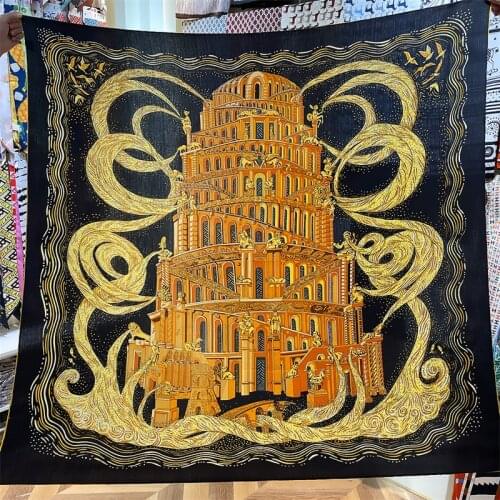 135CM Cashmere Scarf Women Manual Hand Rolled Shawl Sky Building Square Scarves Wraps Bandana Luxury Brand Hijab Female Foulards