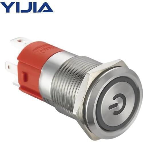 CNWX 1NO 10 Amp 16mm Latching Push Button Switch 12V Power Sign Ring Indicator Light IP65 Waterproof SS GQ16AF-10EZP/S