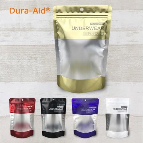 50pcs/Lot Stand Up Plastic Zip Lock 14*21cm Package Pouches For Underwear Storage Aluminum Foil Zipper Bag W/ Matte Clear Window