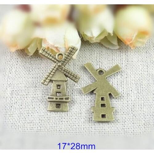 50 pcs Windmill Charms 17*28mm Antique Bronze Tone,For Necklace Pendant,Earrings or Keychain - Free Shipping
