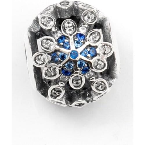 925 Silver Beads Peacock Open Screen with Blue & Clear CZ Fits Bracelet Necklace Fashion Jewelry for lovers