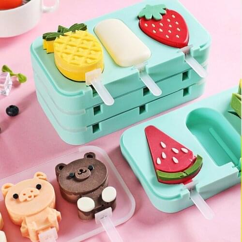 Silicone Popsicle Mold Ice Cube Maker Ice Cream Moldes De Silicona Tray Popsicle Diy Dessert Sticks Hole Fruit Juice With Cover