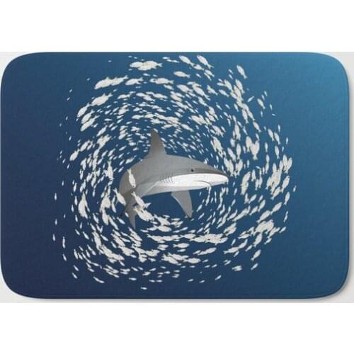 Shark and School of Fish Bath Carpet Anti-Slip Doormat Home Entrance Doormat Bedroom Living Room Floor Mats Kitchen Mat