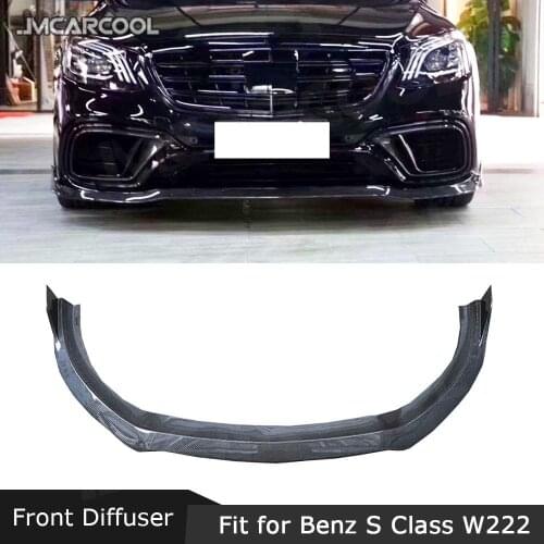 Carbon fiber front bumper Lip FRP Black Front Bumper Covers for Benz S Class W222 S63 S65 AMG 2018 2019 Auto Car Parts Styling