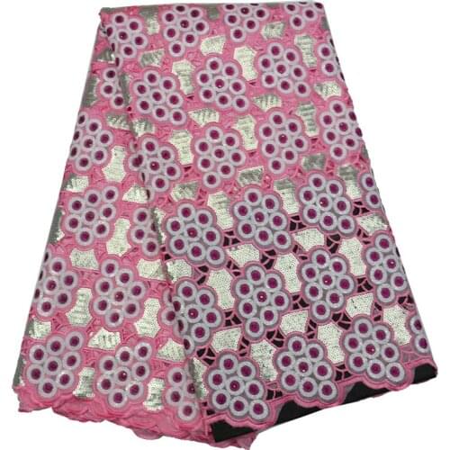 Free shipping (5yards/pc) high quality pink African hancut double organza lace fabric with sequins embroidery for party OP50