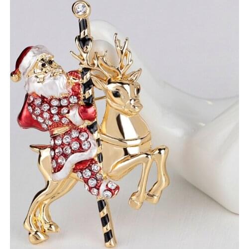 Hot Sale Santa Deer Gold-color Womens Wedding Bridal Brooch Pins Rhinestone For Girls Women Jewelry Christmas Gifts