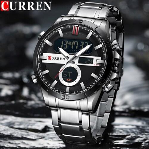 CURREN Sport Men Watch Top Brand Luxury Military Business Male Clock Silver Stainless Steel Quartz Digital Man Wristwatch 8384