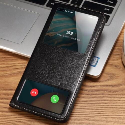 Genuine Real Leather Smart Sleep Window Book Flip Case Cover For Huawei Honor 30 Pro Pro+ Plus