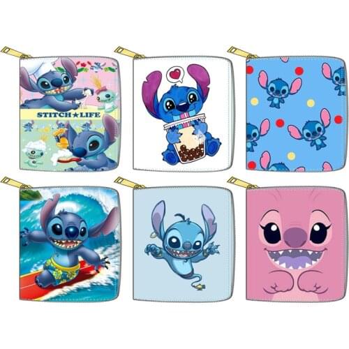 Disney Stitch Card Holder Stitch PU Short Zipper Small Wallet Girl Boy Cartoon Card Holder Clutch