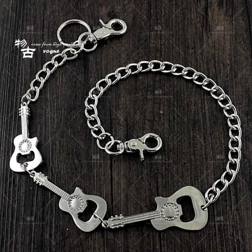 Long woman Mens Metal Guitar Wallet Belt Chain Rock Punk Trousers Hipster casual Pant jeans Keychain Silver Ring Clip Keyring