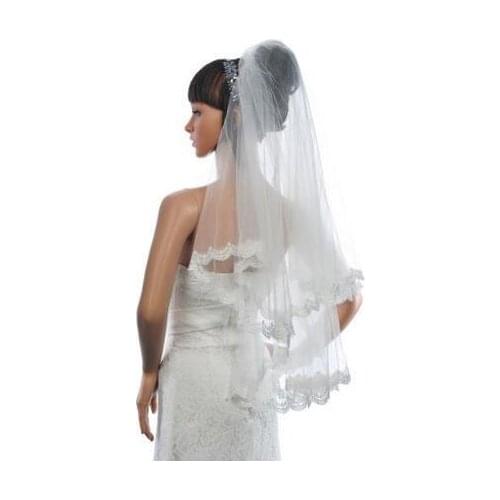 Two Layers Lace Appliques Bridal Veils With Comb Face Veil White Ivory Petite Ladies Wedding Accessories Cheap Sale