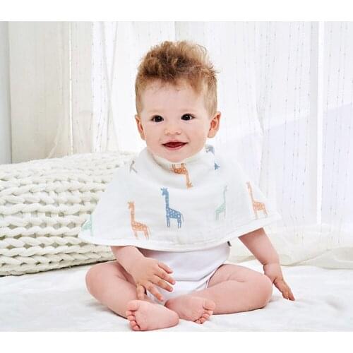Six-layer Bamboo Cotton Baby Bibs Infant Feeding Towel Newborn Adjustable Girls Boys Saliva Towel Printed Cartoon Feeding Bib