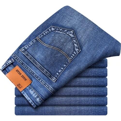 2020 fashion blue small straight pants mens elastic business casual jeans new loose straight pants plus size mens pants SS8660