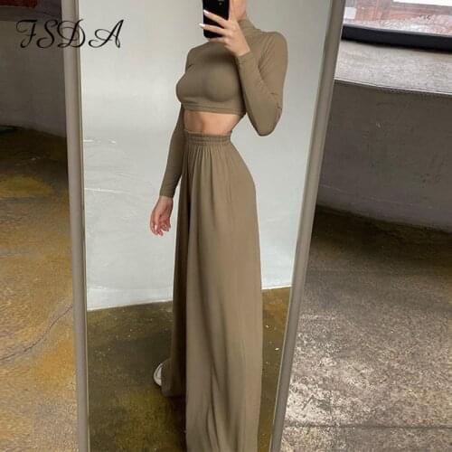 FSDA 2021 Loung Wear Long Sleeve Crop Top And Loose Pant Set Women Casual Y2K Two Piece Sets Blakc Sexy Outfits