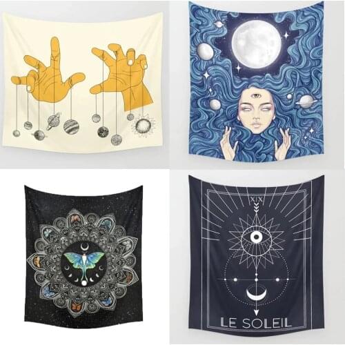 Divination Tarot Tapestry Wall Hanging Moon Phase Mandala Tapestries Bedroom Decor Bedspread Throw Cover Sun Moon Wall Decor