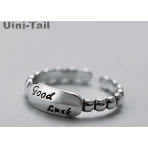 Uini-Tail hot new 925 sterling silver simple temperament retro letter ring fashion trendy flowing temperament good luck ring