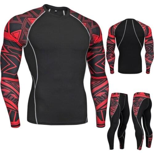 Snake Pattern Long Sleeve Compression Set Men Gym Clothing Shirt and Jogging Cycling Workout Suit Running Kit