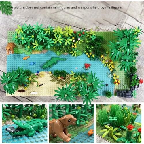 MOC Rainforest Model City Bush Flower Green Grass Jungle Tree Plants Building Blocks DIY Assemble Compatible All Brands